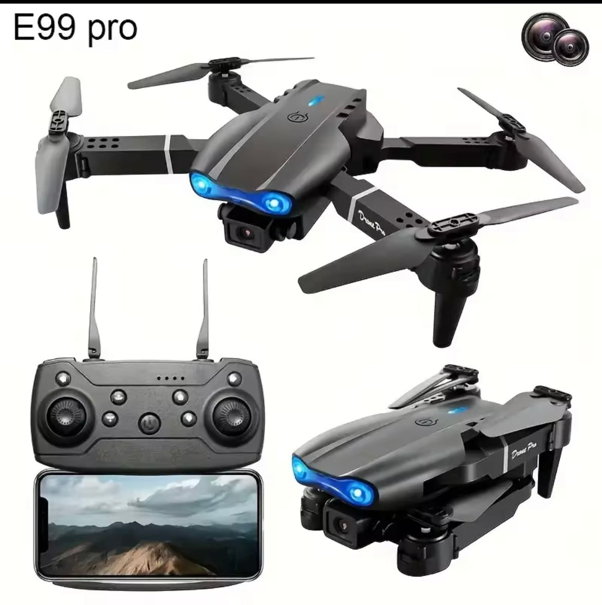 E99 PRO Drone with Flash Professional HD Dual Camera WIFI Obstacle Avoidance RC Helicopters Aerial